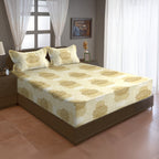 Ivory Golden Medallion 120 TC Pure Cotton Bedsheet Set with Pillow Cover