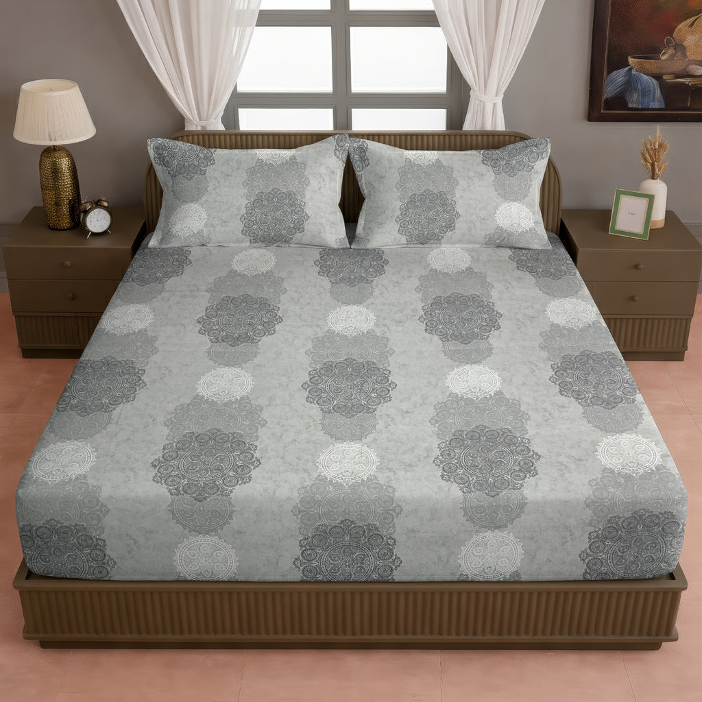 Silver Medallion Symphony 120 TC Pure Cotton Bedsheet Set with Pillow Cover