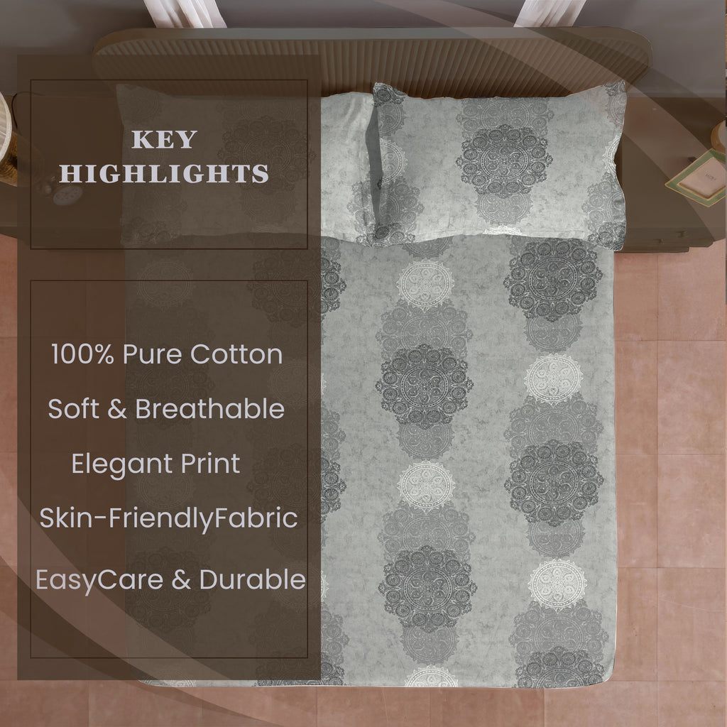 Silver Medallion Symphony 120 TC Pure Cotton Bedsheet Set with Pillow Cover