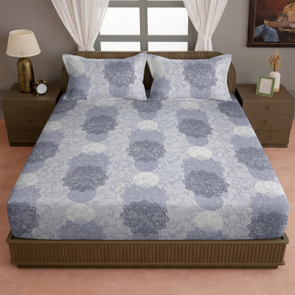 Lavender Medallion Symphony 120 TC Pure Cotton Bedsheet Set with Pillow Cover