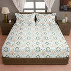Peach Olive Folk Diamonds 120 TC Pure Cotton Bedsheet Set with Pillow Cover