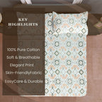 Peach Olive Folk Diamonds 120 TC Pure Cotton Bedsheet Set with Pillow Cover