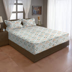 Peach Olive Folk Diamonds 120 TC Pure Cotton Bedsheet Set with Pillow Cover