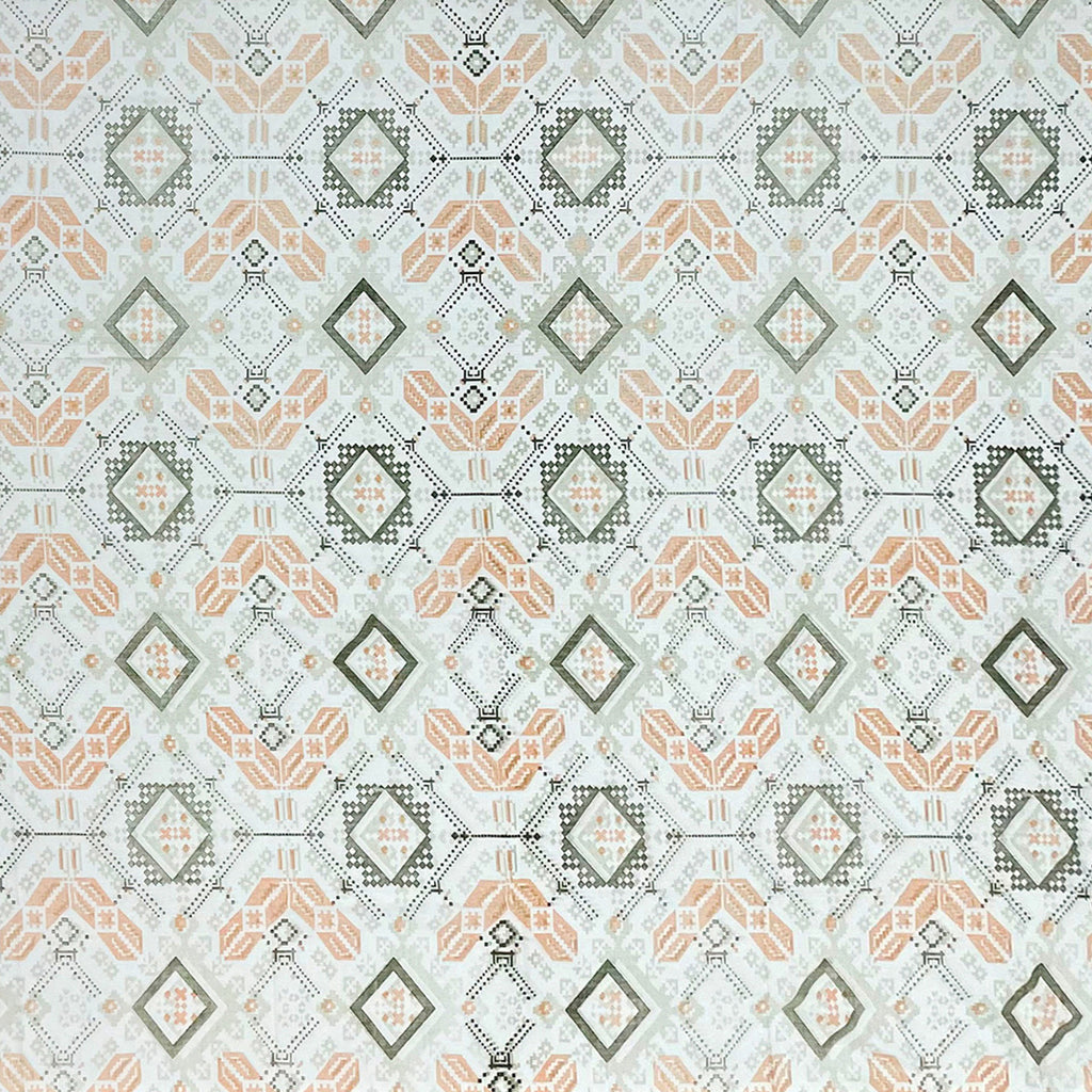 Peach Olive Folk Diamonds 120 TC Pure Cotton Bedsheet Set with Pillow Cover