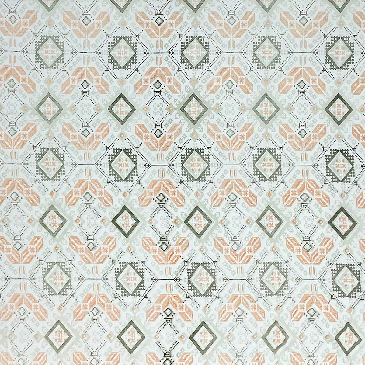 Peach Olive Folk Diamonds 120 TC Pure Cotton Bedsheet Set with Pillow Cover