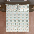 Peach Olive Folk Diamonds 120 TC Pure Cotton Bedsheet Set with Pillow Cover