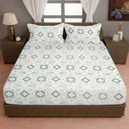 Mint Grey Folk Diamonds 120 TC Pure Cotton Bedsheet Set with Pillow Cover