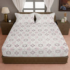 Blush Mauve Folk Diamonds 120 TC Pure Cotton Bedsheet Set with Pillow Cover