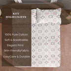 Blush Mauve Folk Diamonds 120 TC Pure Cotton Bedsheet Set with Pillow Cover