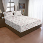 Blush Mauve Folk Diamonds 120 TC Pure Cotton Bedsheet Set with Pillow Cover