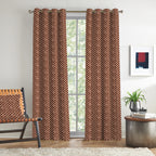 Copper Brown Geometric Weave 300 GSM Polyester 100% Blackout Eyelet Curtain