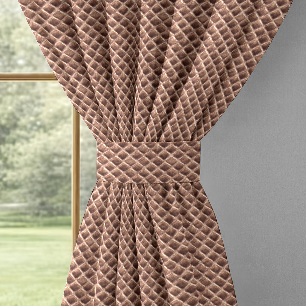 Copper Brown Geometric Weave 300 GSM Polyester 100% Blackout Eyelet Curtain