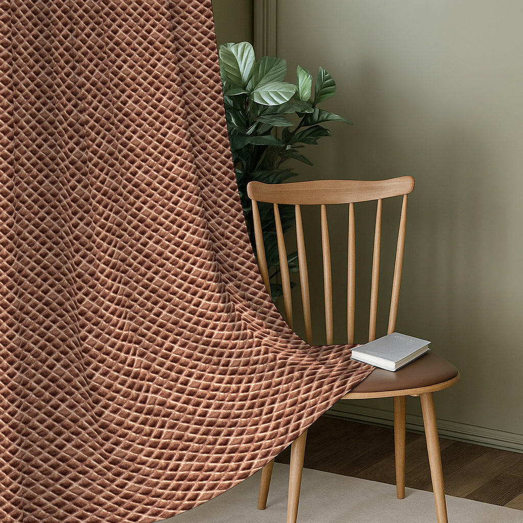 Copper Brown Geometric Weave 300 GSM Polyester 100% Blackout Eyelet Curtain