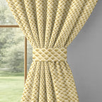 Golden Yellow Geometric Weave 300 GSM Polyester 100% Blackout Eyelet Curtain