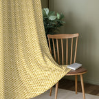 Golden Yellow Geometric Weave 300 GSM Polyester 100% Blackout Eyelet Curtain
