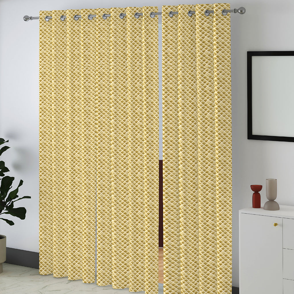 Golden Yellow Geometric Weave 300 GSM Polyester 100% Blackout Eyelet Curtain