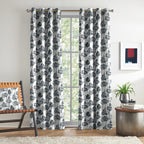 Ivory Navy Botanical Trees 330 GSM Polyester 90% Blackout Eyelet Curtain