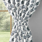 Ivory Navy Botanical Trees 330 GSM Polyester 90% Blackout Eyelet Curtain