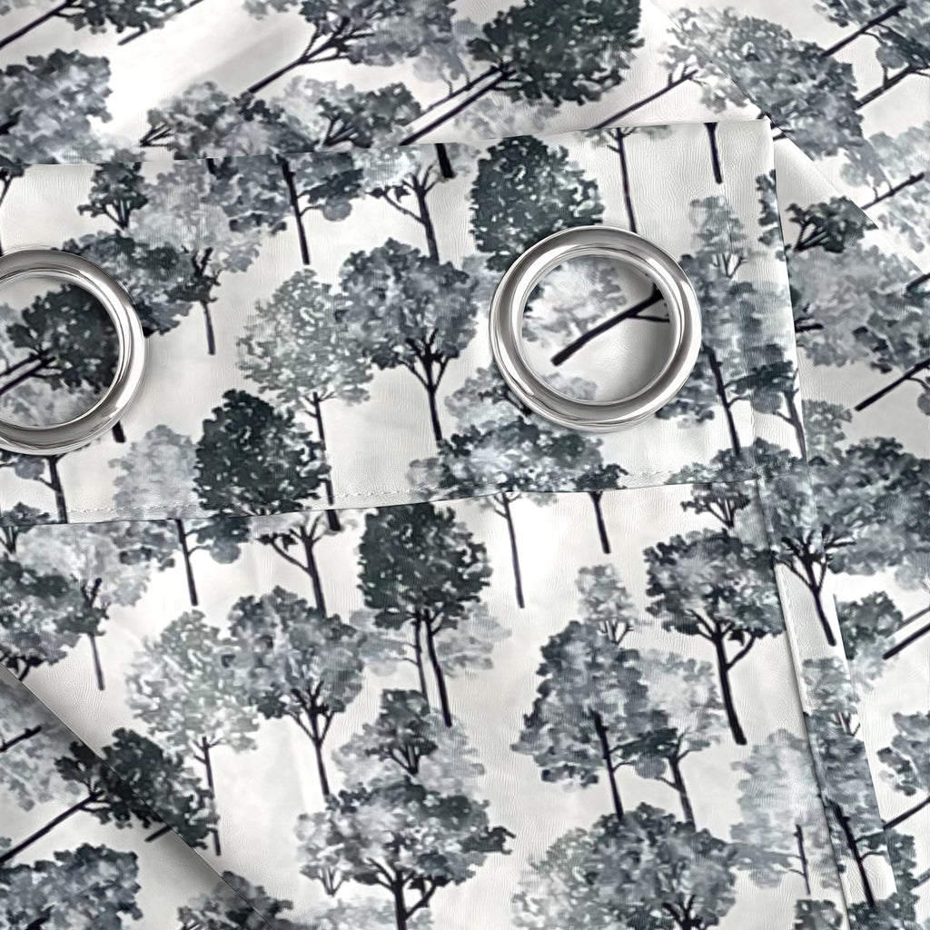 Ivory Navy Botanical Trees 330 GSM Polyester 90% Blackout Eyelet Curtain