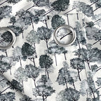 Ivory Navy Botanical Trees 330 GSM Polyester 90% Blackout Eyelet Curtain