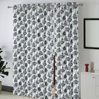 Ivory Navy Botanical Trees 330 GSM Polyester 90% Blackout Eyelet Curtain