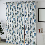 Ivory Blue Leaf Feathers 330 GSM Polyester 90% Blackout Eyelet Curtain