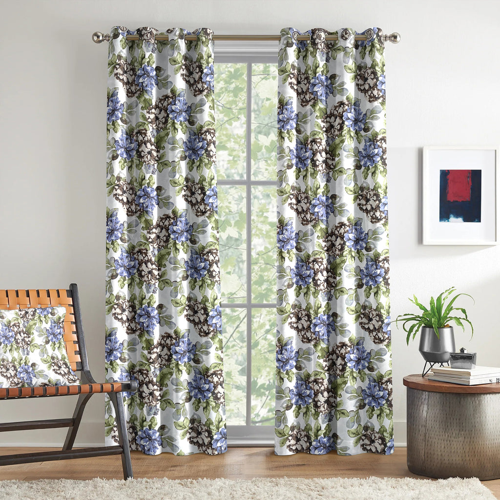 Ivory Lavender Floral Garden 330 GSM Polyester 90% Blackout Eyelet Curtain