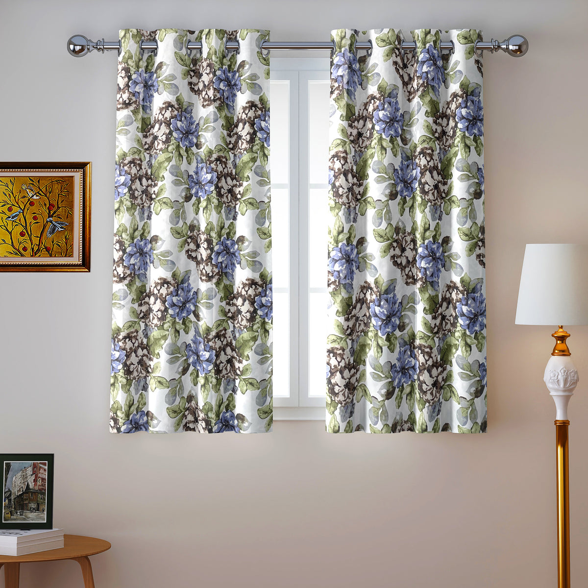 Ivory Lavender Floral Garden 330 GSM Polyester 90% Blackout Eyelet Curtain
