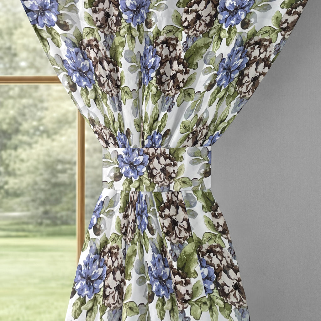 Ivory Lavender Floral Garden 330 GSM Polyester 90% Blackout Eyelet Curtain