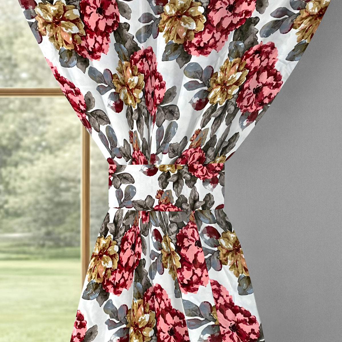 Ivory Multicolour Floral Garden 330 GSM Polyester 90% Blackout Eyelet Curtain
