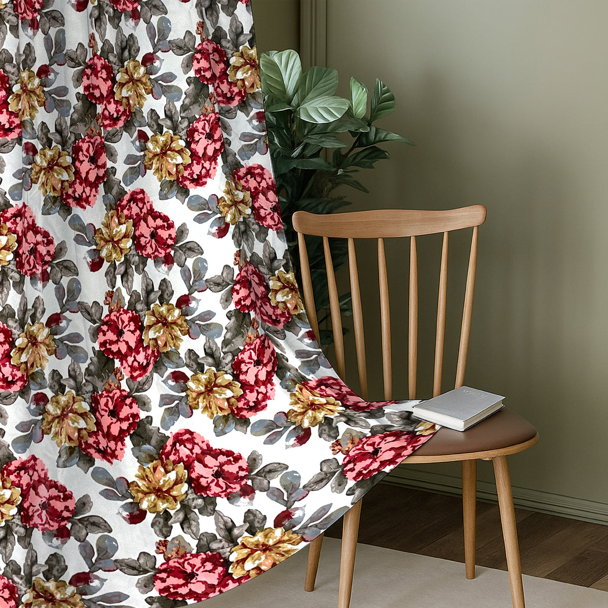 Ivory Multicolour Floral Garden 330 GSM Polyester 90% Blackout Eyelet Curtain