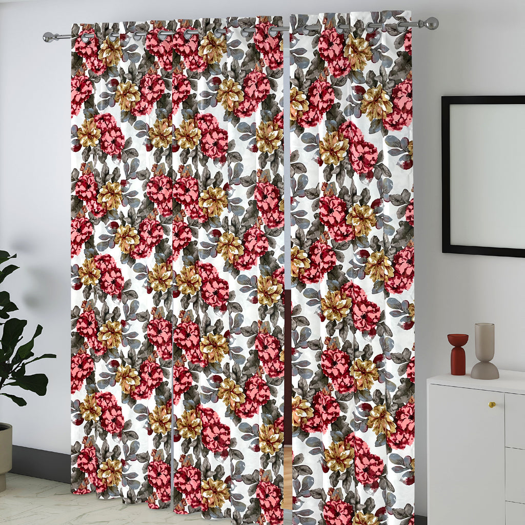 Ivory Multicolour Floral Garden 330 GSM Polyester 90% Blackout Eyelet Curtain