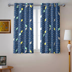 Navy Multicolour Geometric Blocks 330 GSM Polyester 90% Blackout Eyelet Curtain