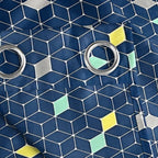 Navy Multicolour Geometric Blocks 330 GSM Polyester 90% Blackout Eyelet Curtain