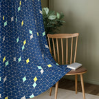 Navy Multicolour Geometric Blocks 330 GSM Polyester 90% Blackout Eyelet Curtain