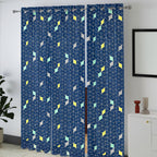 Navy Multicolour Geometric Blocks 330 GSM Polyester 90% Blackout Eyelet Curtain