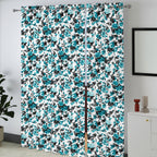 Ivory Teal Floral Cascade 330 GSM Polyester 90% Blackout Eyelet Curtain
