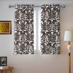 Ivory Brown Regal Damask 330 GSM Polyester 90% Blackout Eyelet Curtain