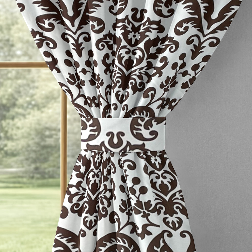 Ivory Brown Regal Damask 330 GSM Polyester 90% Blackout Eyelet Curtain
