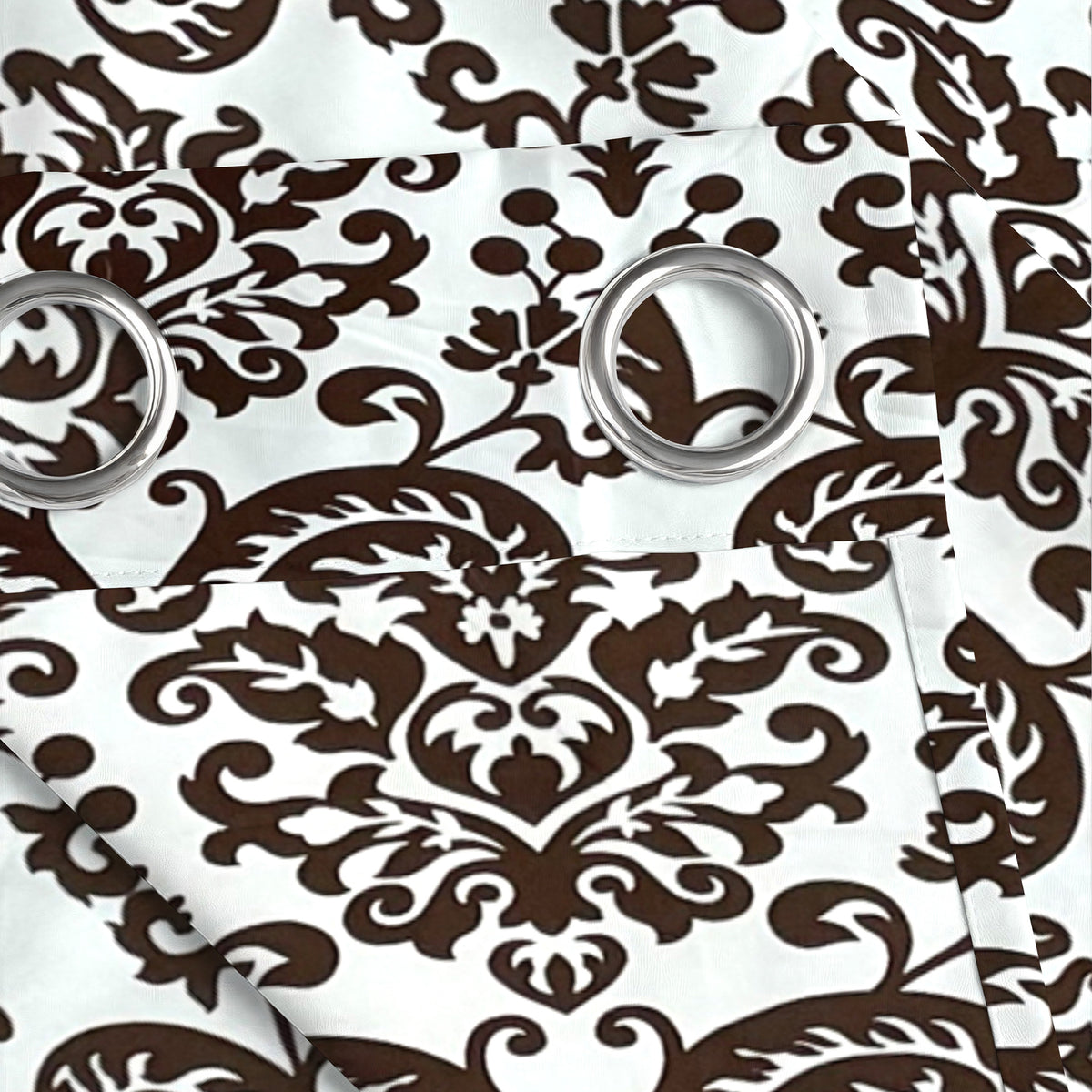 Ivory Brown Regal Damask 330 GSM Polyester 90% Blackout Eyelet Curtain
