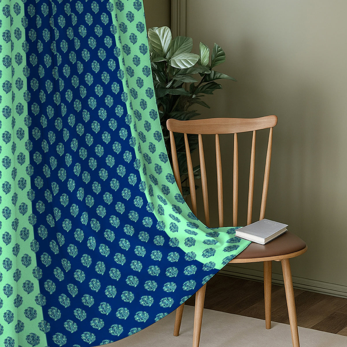 Beige Floral Border 250 GSM Polyester 100% Blackout Eyelet Curtain