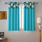 Turquoise Floral Border 250 GSM Polyester 100% Blackout Eyelet Curtain