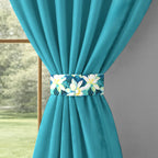 Turquoise Floral Border 250 GSM Polyester 100% Blackout Eyelet Curtain