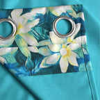 Turquoise Floral Border 250 GSM Polyester 100% Blackout Eyelet Curtain