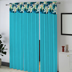 Turquoise Floral Border 250 GSM Polyester 100% Blackout Eyelet Curtain