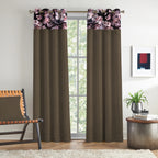 Taupe Grey Abstract Border 250 GSM Polyester 100% Blackout Eyelet Curtain