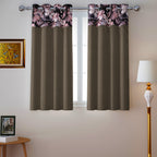 Taupe Grey Abstract Border 250 GSM Polyester 100% Blackout Eyelet Curtain
