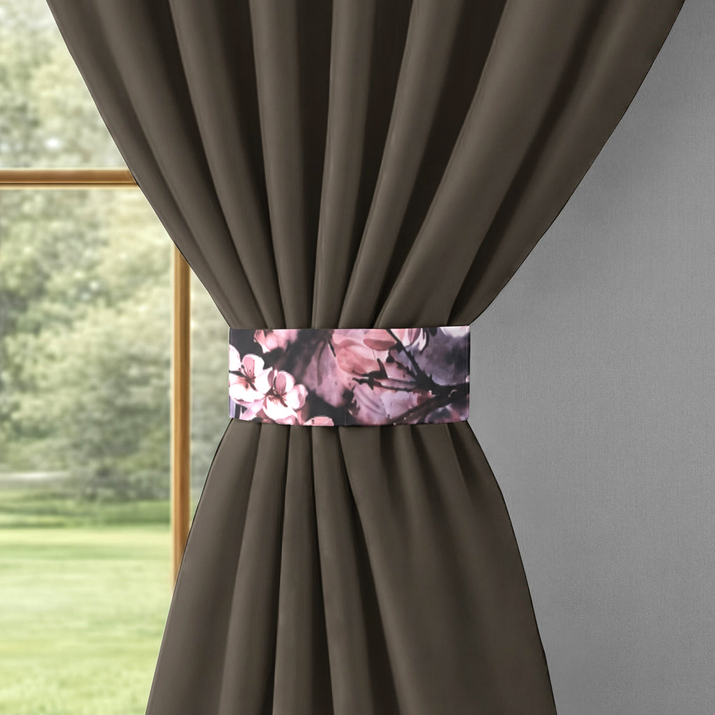 Taupe Grey Abstract Border 250 GSM Polyester 100% Blackout Eyelet Curtain