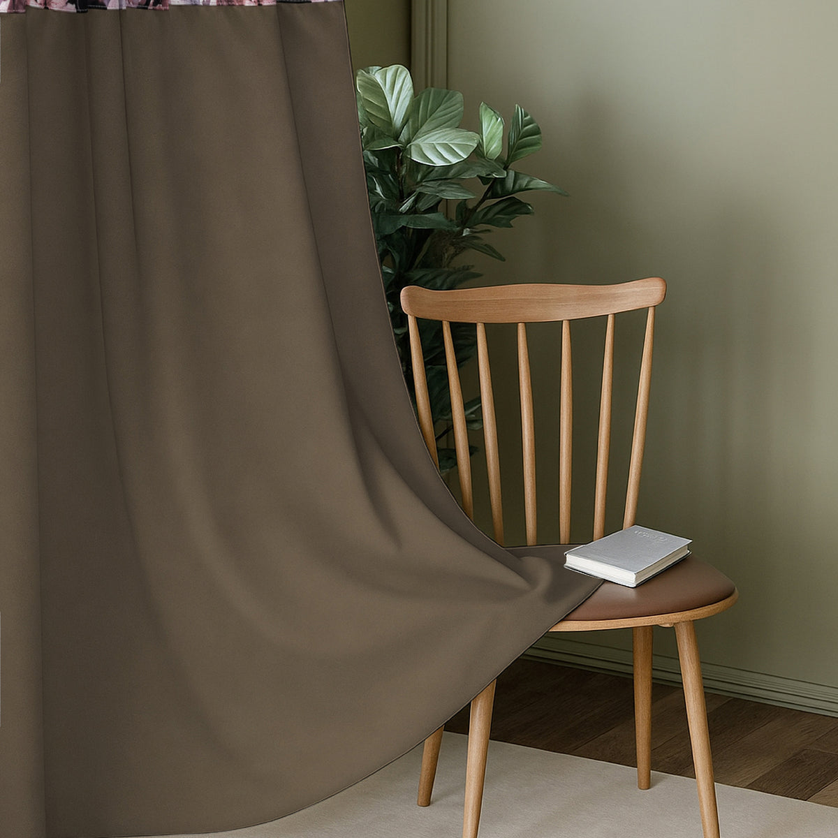 Taupe Grey Abstract Border 250 GSM Polyester 100% Blackout Eyelet Curtain