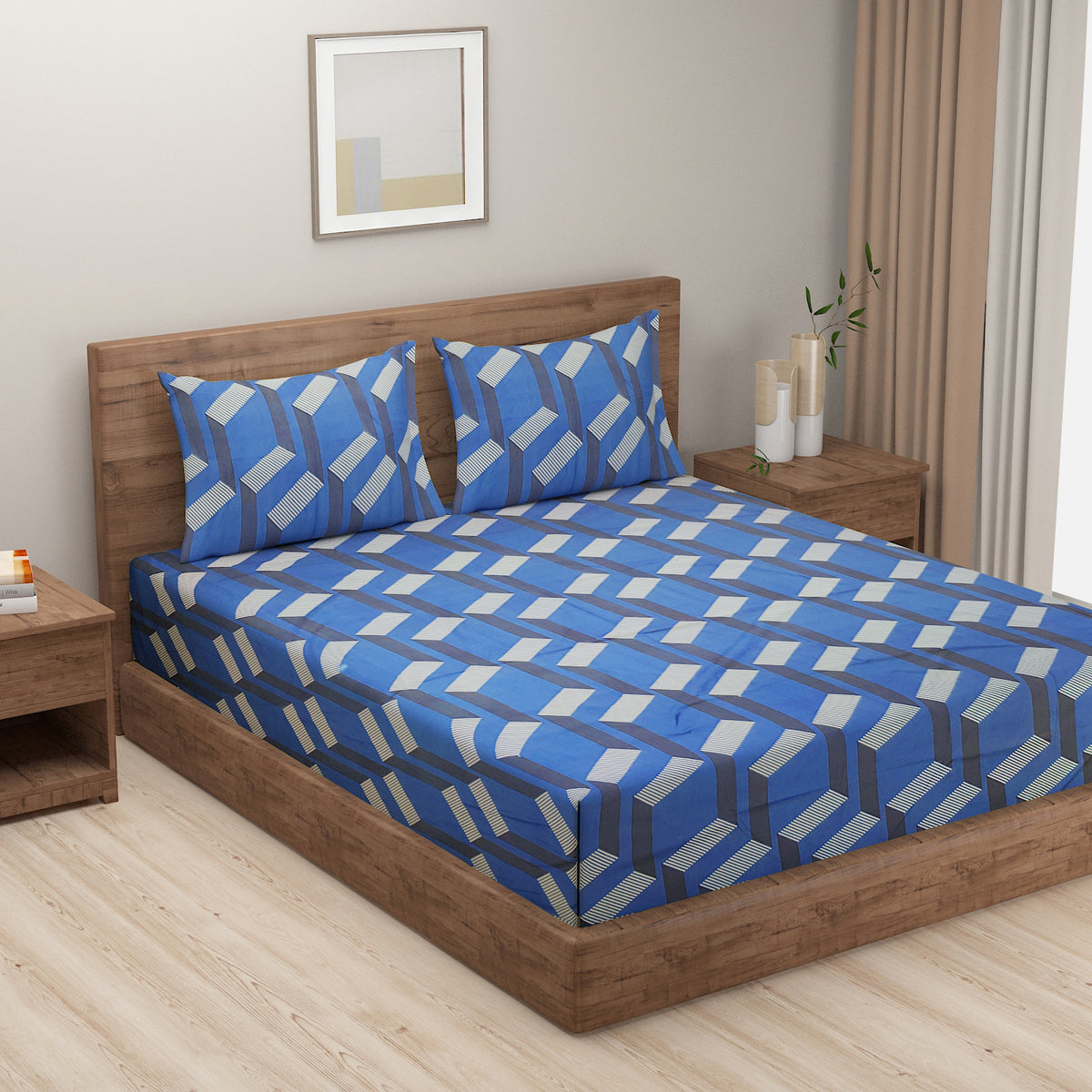 Cobalt Dimension 180 TC Blended Cotton Bedsheet Set with Pillow Cover